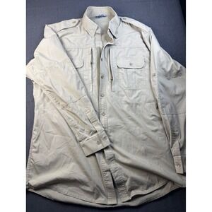 PRPPER Mens Tan Zippered Safari Shirt Long Sleeve Button Up Casual Workwear